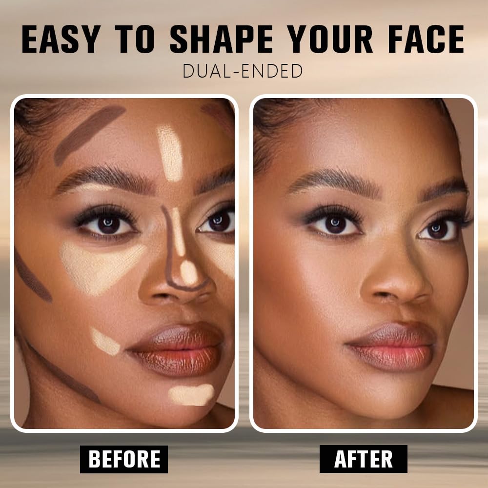 FeiCuiYun Dual-Ended 2-in-1 Cream Contour & Highlighter Stick Makeup For Face & Body – Waterproof, Long-Lasting, Suitable for All Skin Tones, 21#Fair(Nuetral Nude + Beige)