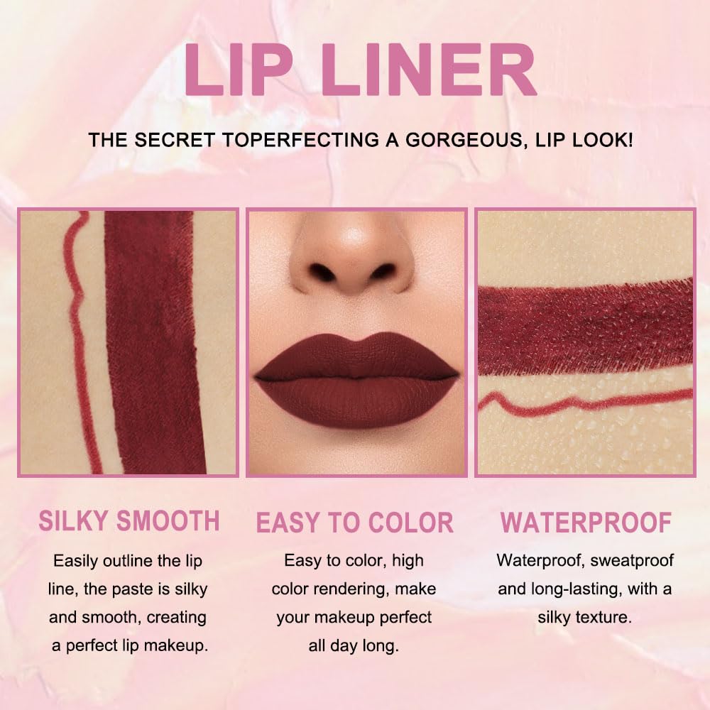 evpct 3Pcs Chestnut Nude Brown Matte Lip Liner and Lipstick Combo Set Kit for Women Antique Rose Magic Lipstick 24 Hours Original Lip Liner Makeup Stain Long Lasting Waterproof Smudge Proof labial