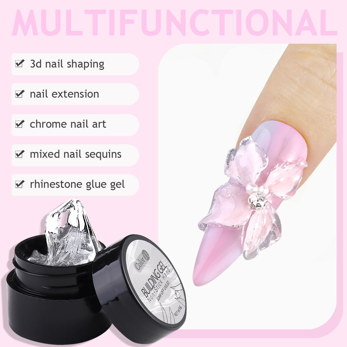 3D Nail Sculpting Gel Kit, Clear & Black Solid Builder Gel