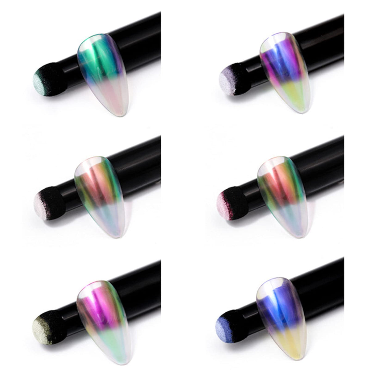 Rose Gold Chrome Nail Powder Pen,RoseFlower 6 pcs Metallic Nail Art Pigment Powder Pen Set, Shiny Nail Glitter Powder Air Cushion Pen with Magic Mirror Effect for Nail Art Design Decoration