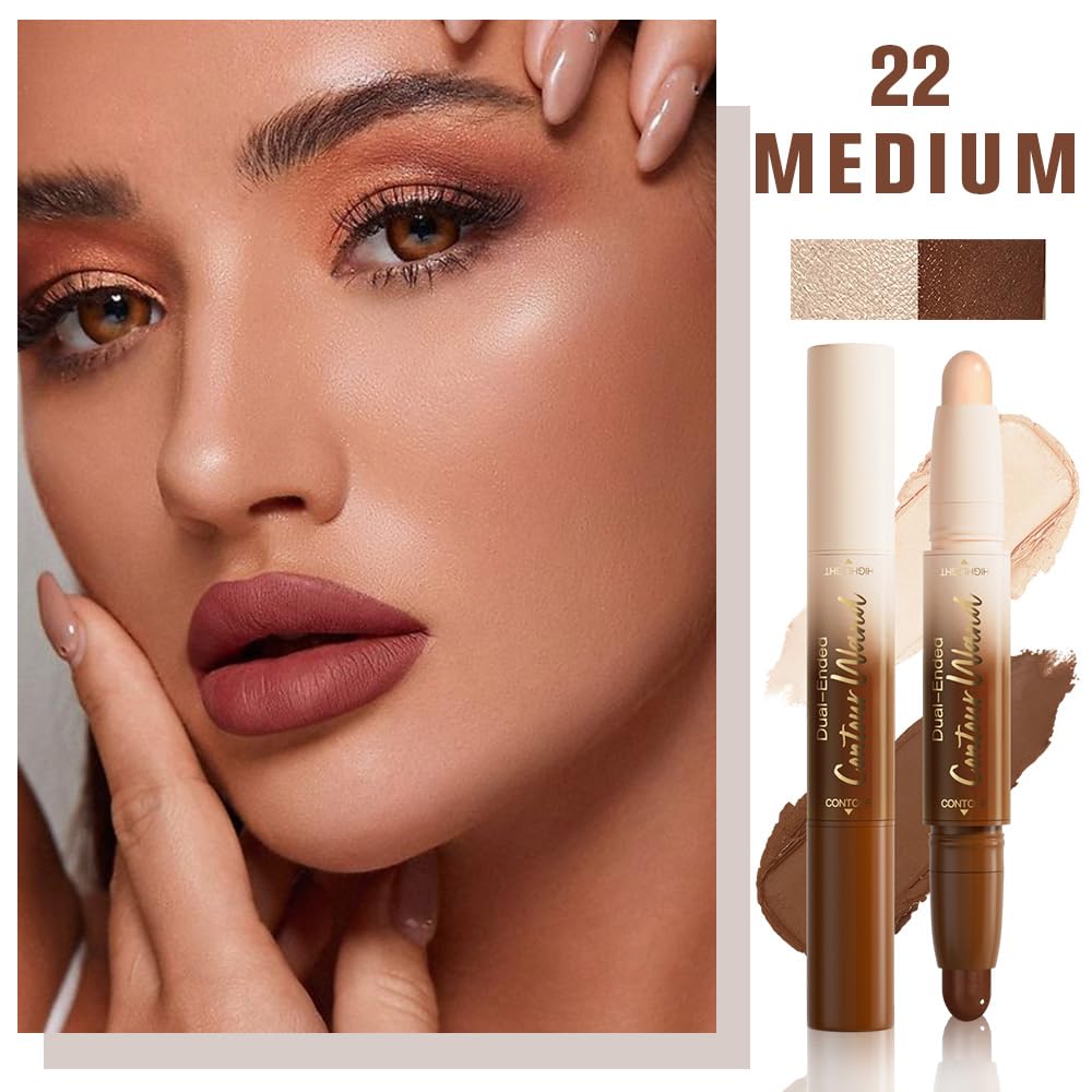 FeiCuiYun Dual-Ended 2-in-1 Cream Contour & Highlighter Stick Makeup For Face & Body – Waterproof, Long-Lasting, Suitable for All Skin Tones, 21#Fair(Nuetral Nude + Beige)