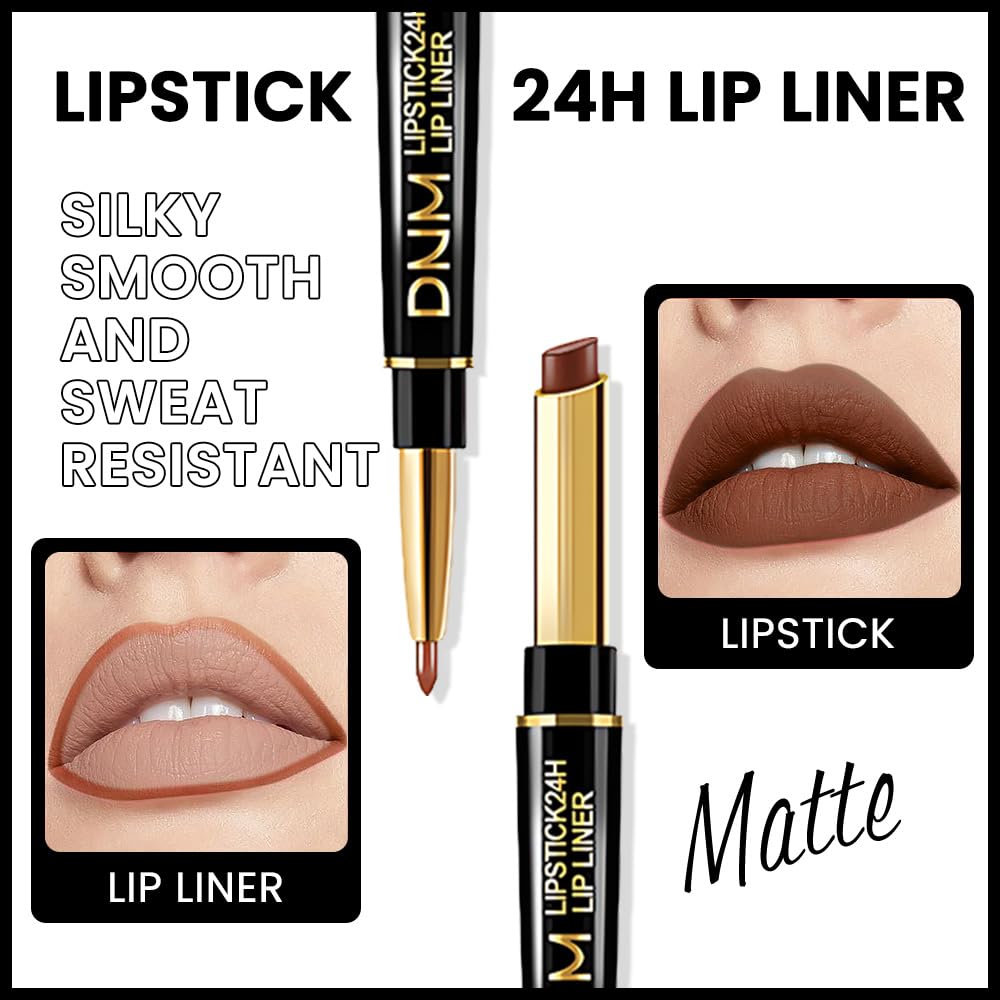 evpct 3Pcs Chestnut Nude Brown Matte Lip Liner and Lipstick Combo Set Kit for Women Antique Rose Magic Lipstick 24 Hours Original Lip Liner Makeup Stain Long Lasting Waterproof Smudge Proof labial