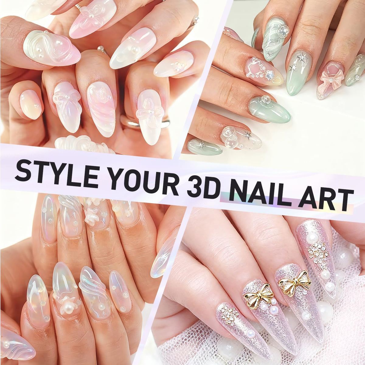 3D Sculpting Gel Kit – 2×20g Nail Art Gels with Dual Pens, Gold & Silver Chrome Powders, Brushes & Rhinestone Tray for DIY Nail Design at Home or Salon