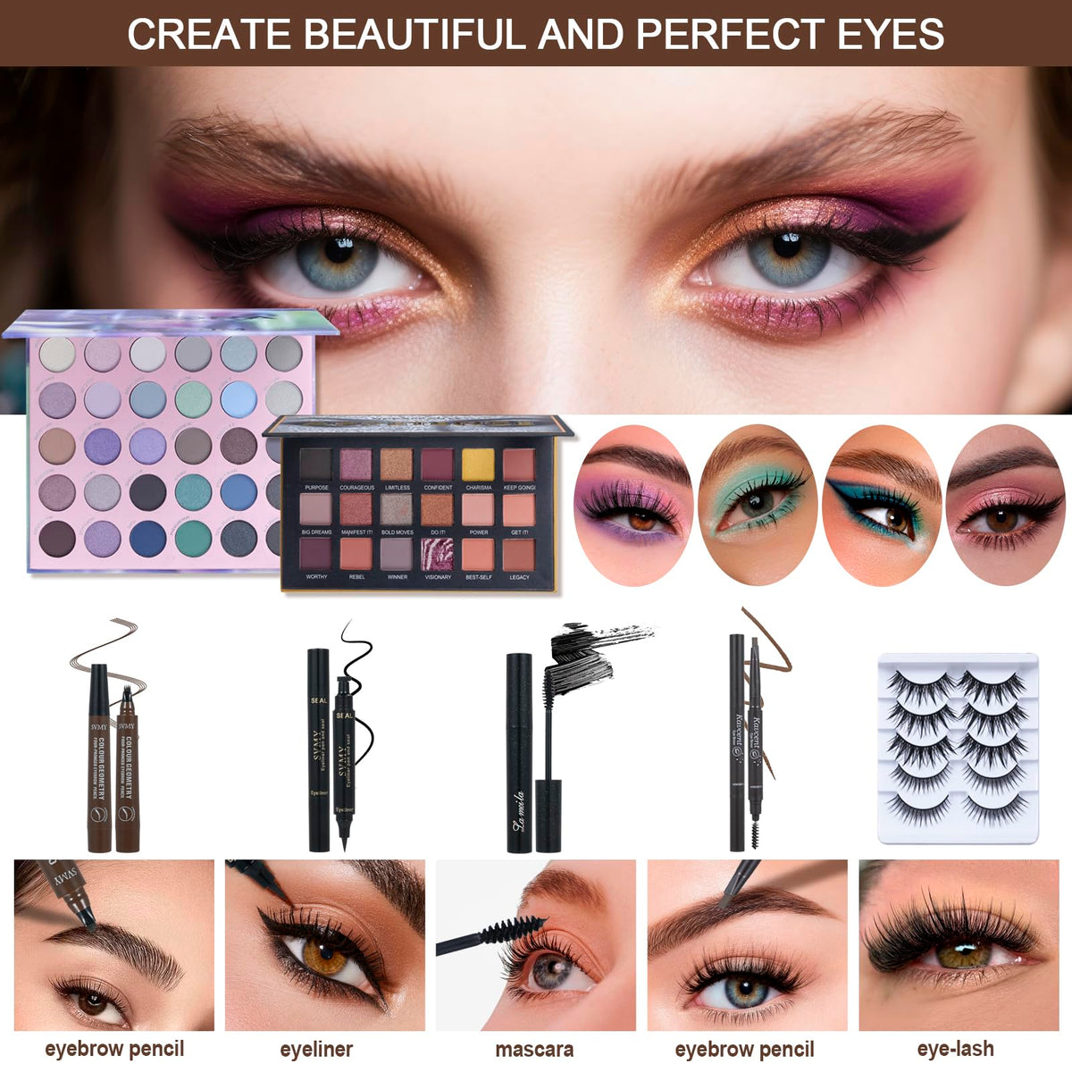 Makeup Set for Women Full Kit Includes, eyeshadow、 liquidfoundation,Loose powder,Eyebrow pencil,Lipstick Eye Pencil Makeup BrushesMakeup practice board 4-color lip gloss set