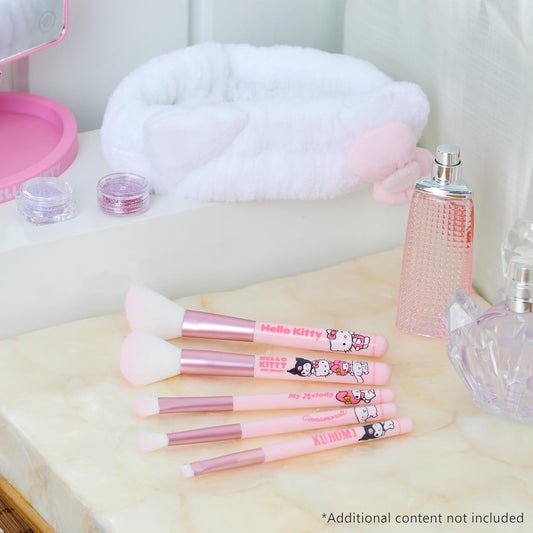 Hello Kitty Makeup Brush Set of 5 Kawaii Fluffy Makeup Headband Women Teens Girls Powder Brush Eyeshadow Brush Beauty Set Anime Cute Gifts