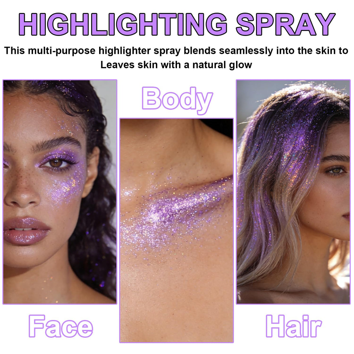 Hair and Body Glitter Spray, Shimmering Powder Sparkle Powder Makeup, Glitter Loose Sparkle Makeup for Body Highlighter,Festival Prom Rave Accessories (Glint-Rainbow)