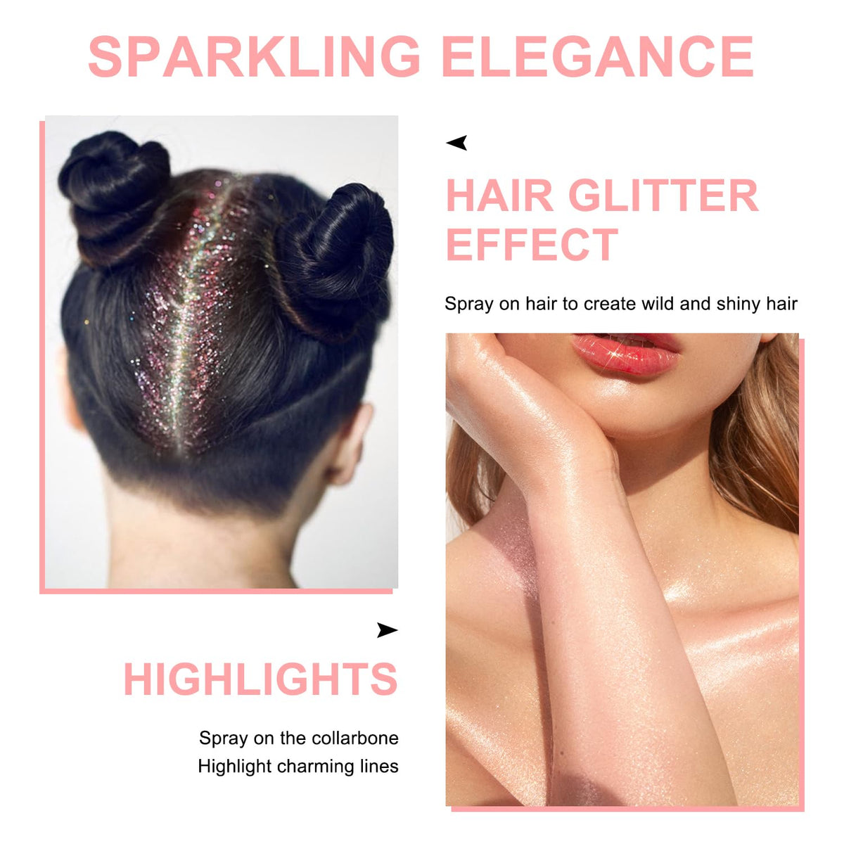 Hair and Body Glitter Spray, Shimmering Powder Sparkle Powder Makeup, Glitter Loose Sparkle Makeup for Body Highlighter,Festival Prom Rave Accessories (Glint-Rainbow)