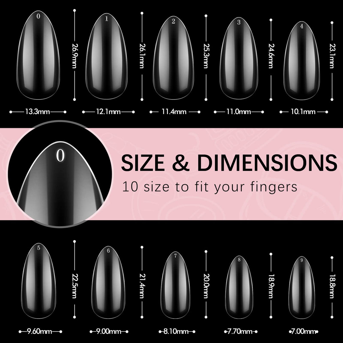 BTArtbox Half Cover Clear Fake Nails with Case, Long Square, 500 Pcs