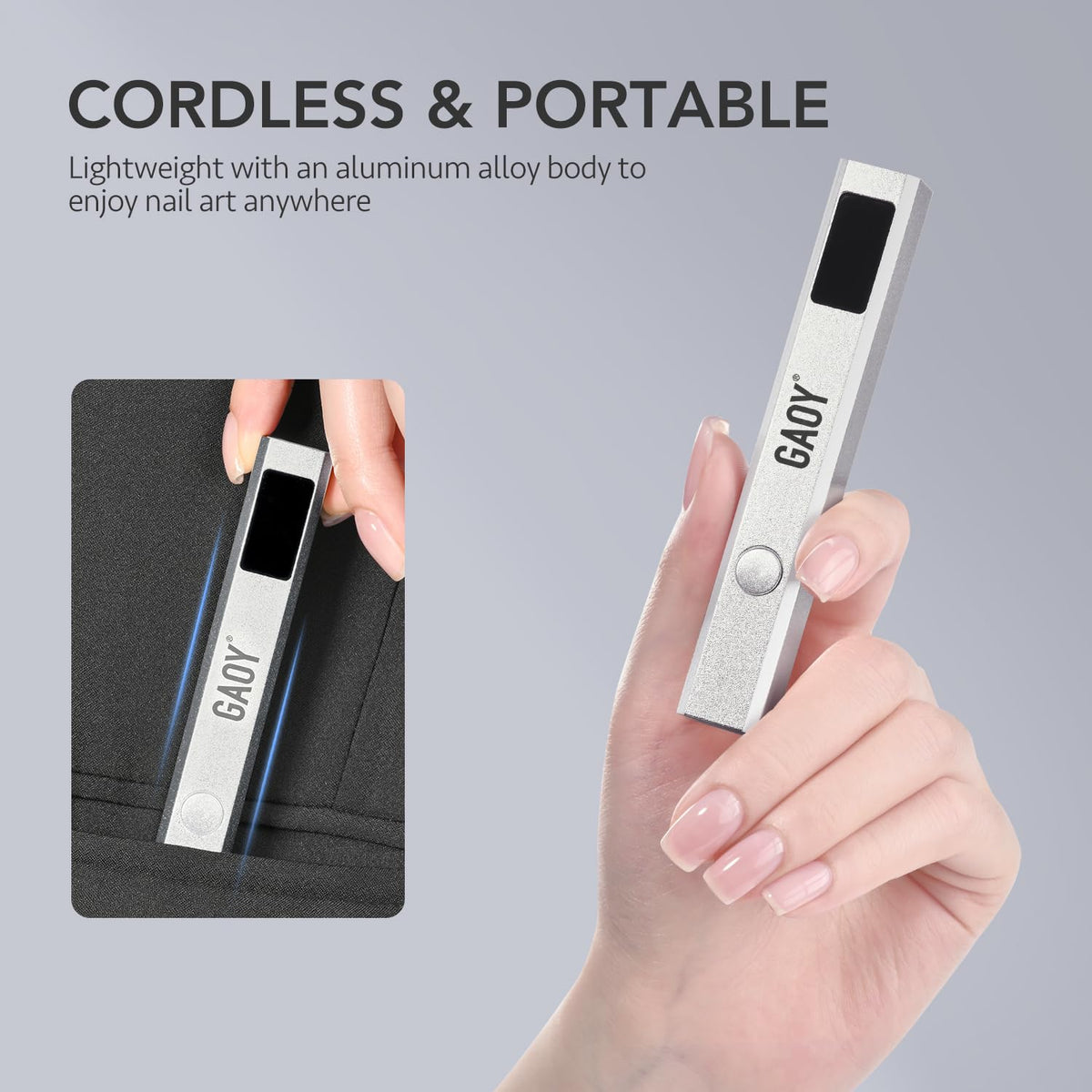 GAOY Handheld UV Light for Gel Nails with Stand, Cordless Nail Lamp, Silver