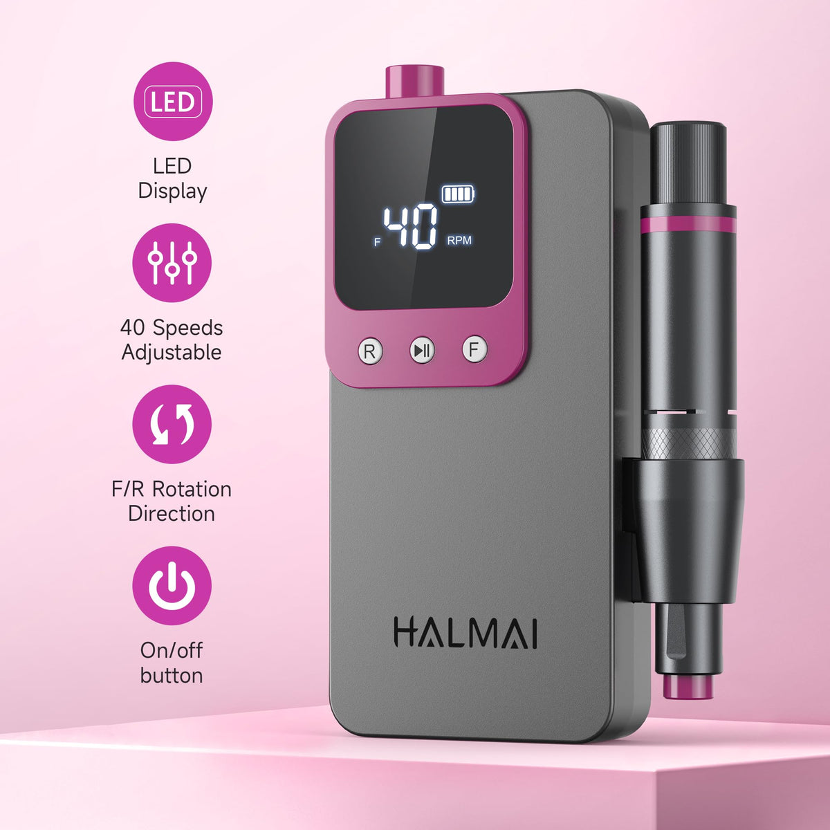 Electric Nail Drill Professional, Portable Nail File for Acrylic Gel Nails, Cordless Rechargeable Ultra Power Nail Drill Kit 40000RPM, Salon-Grade Efile Nail Machine (Dark Grey)
