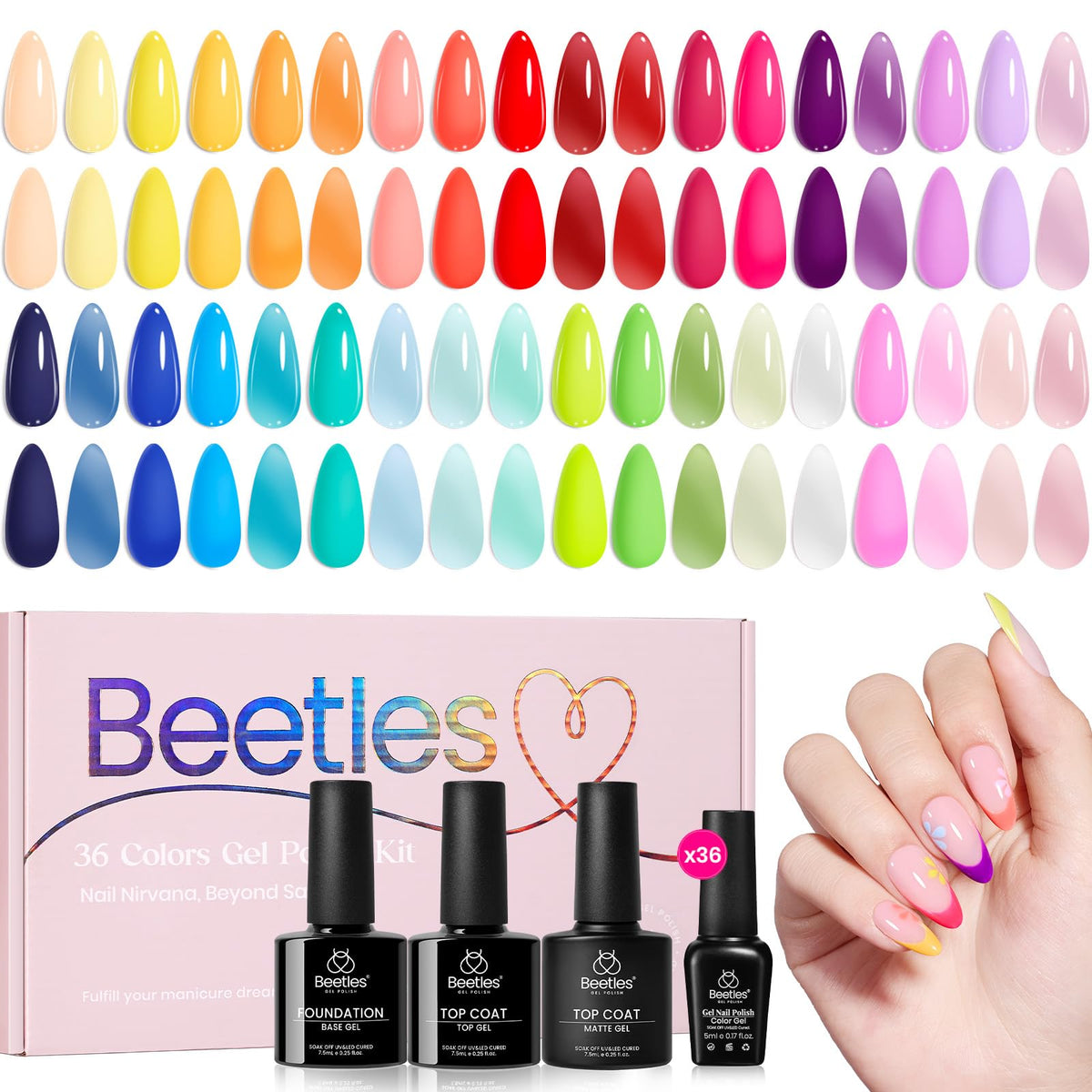 Beetles Fall Gel Nail Polish Set, 23Pcs Brown Burgundy Red Nude Pink