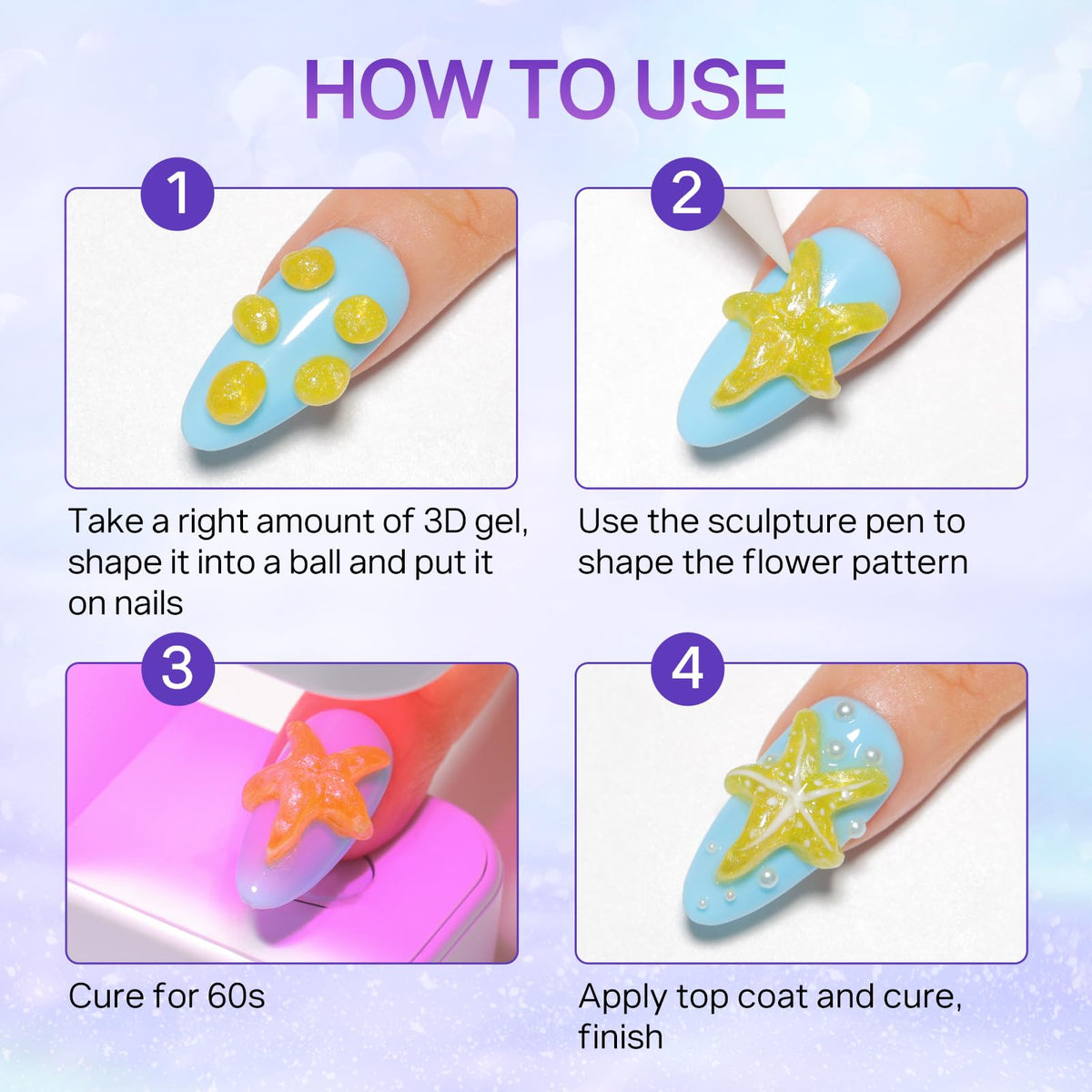 MIZHSE 3D Nail Scupting Gel for Nail Art, 6PCS Neon Colors Non-sticky
