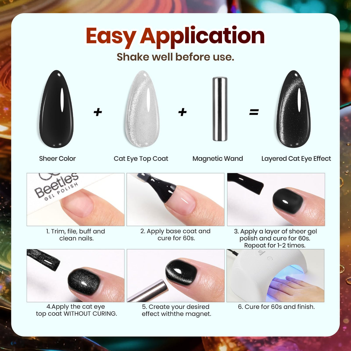 Beetles Cat Eye Gel Nail Polish Set, 36 Colors Magnetic Fall Gel Polish Kit