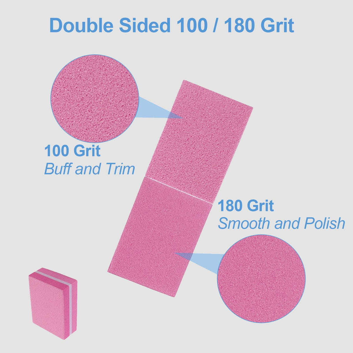 Nail Buffers (50 Pack), Mini Buffer Block Nail File for Acrylic Nails and Natural Nails, 100/180 Grit Nail Buffer Block Bulk Buffing Blocks for Nail Buff Professional Manicure File Blocks Set Pink
