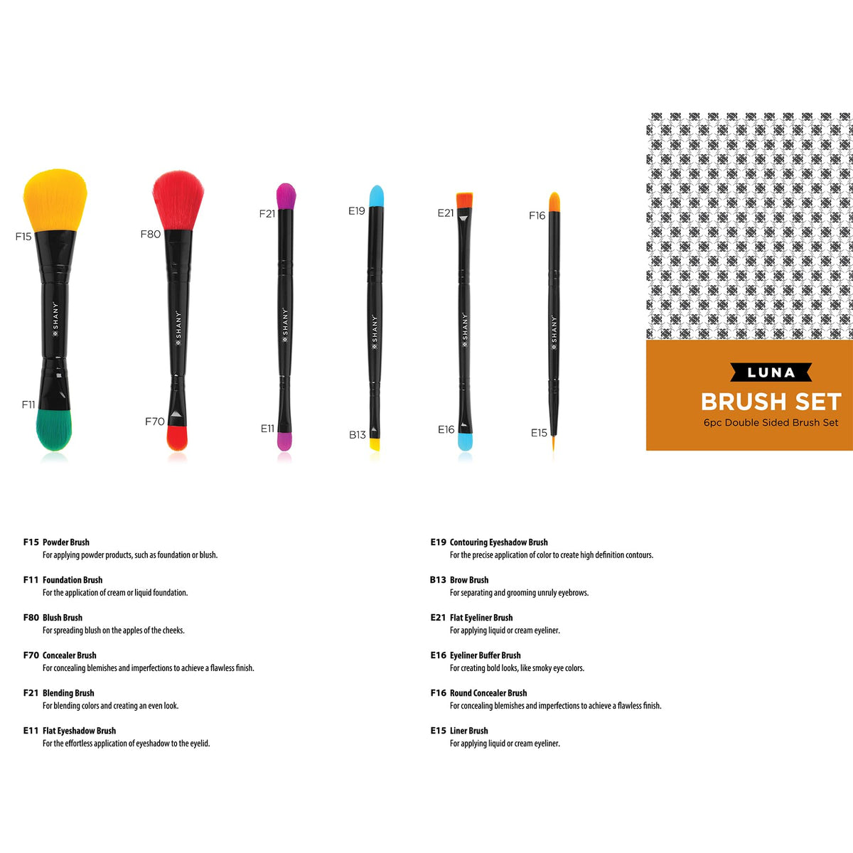 SHANY Vegan Makeup Brushes - 6 PC Double Sided Travel Make up Brushes with Brush storage Pouch - Old Style