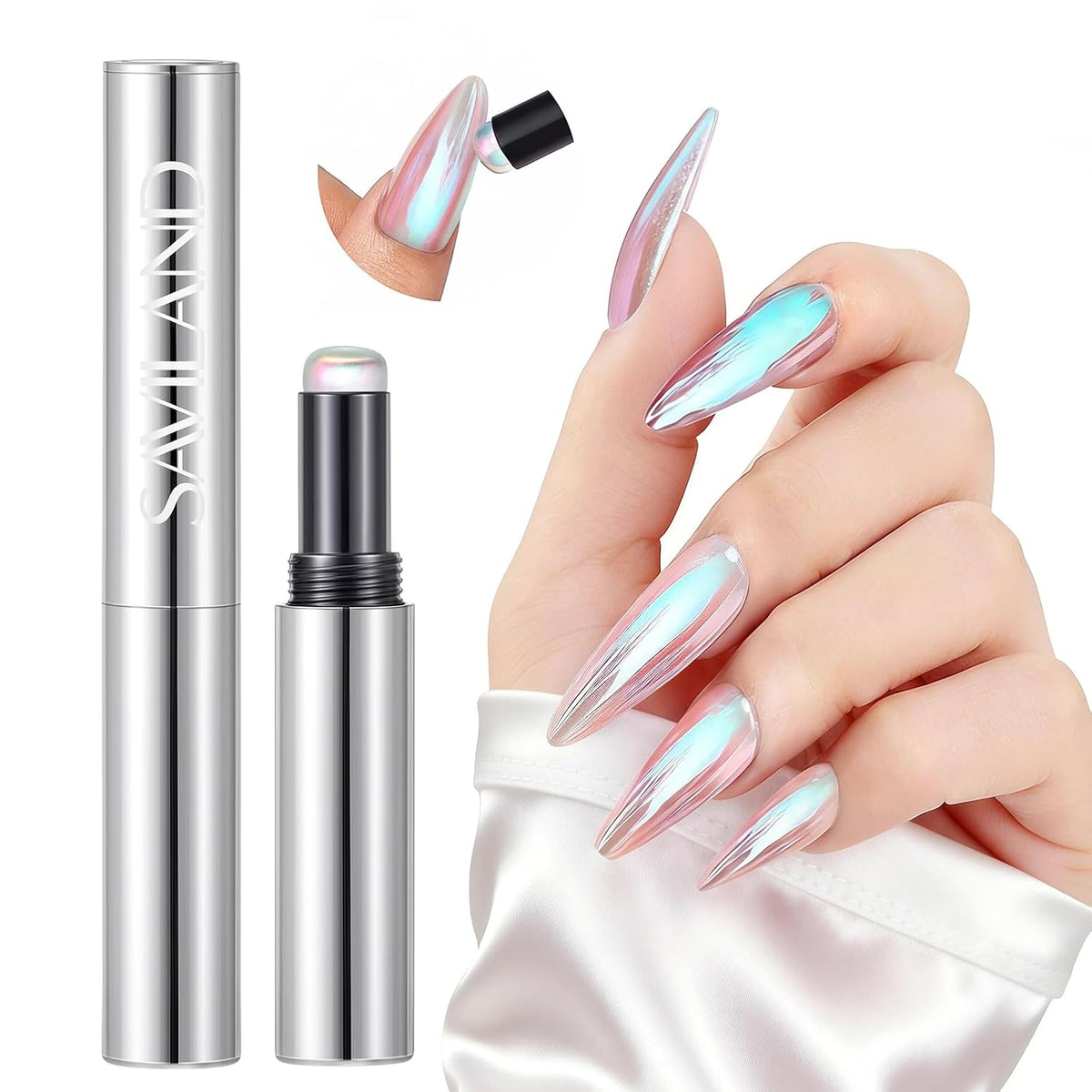 SAVILAND Air Cushion Chrome Nail Powder Pen for Beginners, Mermaid
