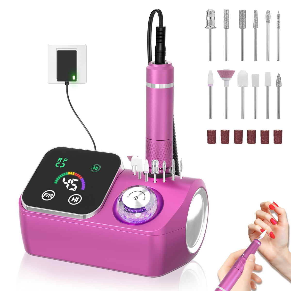 45000RPM Professional Corded Nail Drill E-File Kit for Salon Home