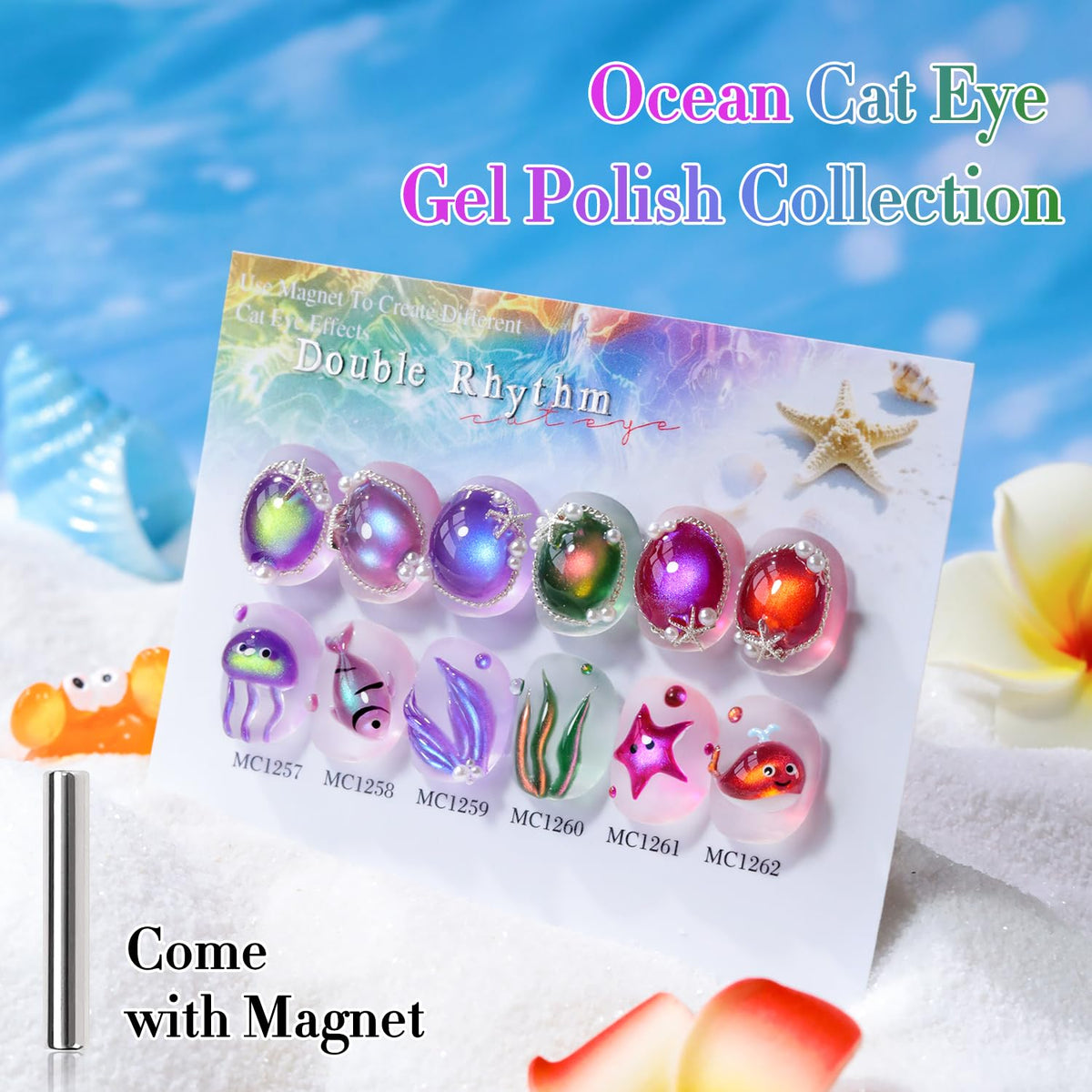 Double Rhythm Cat Eye Gel Nail Polish Set of 6 Same Color Same Bottle 0.5 Oz Shimmer Glitter with Magnet Holographic Magnetic UV Nail Polish Kit (Blush Fuchsia Magenta Purple Violet Lavender -T6-107)
