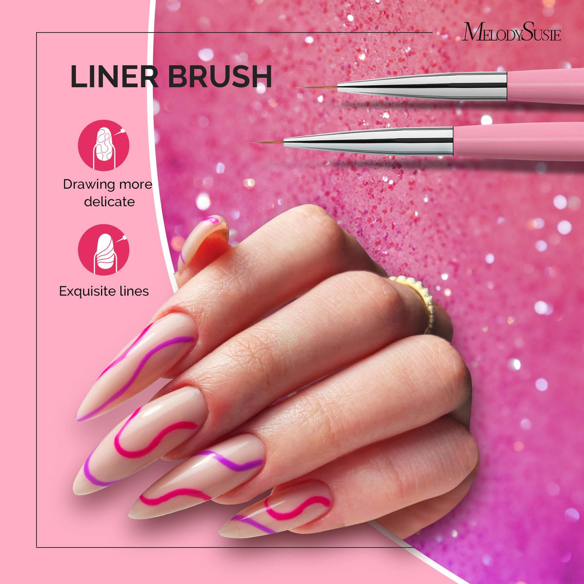 MelodySusie Nail Art Brushes Set, 6pcs Nail Art Design Pen Painting Tools