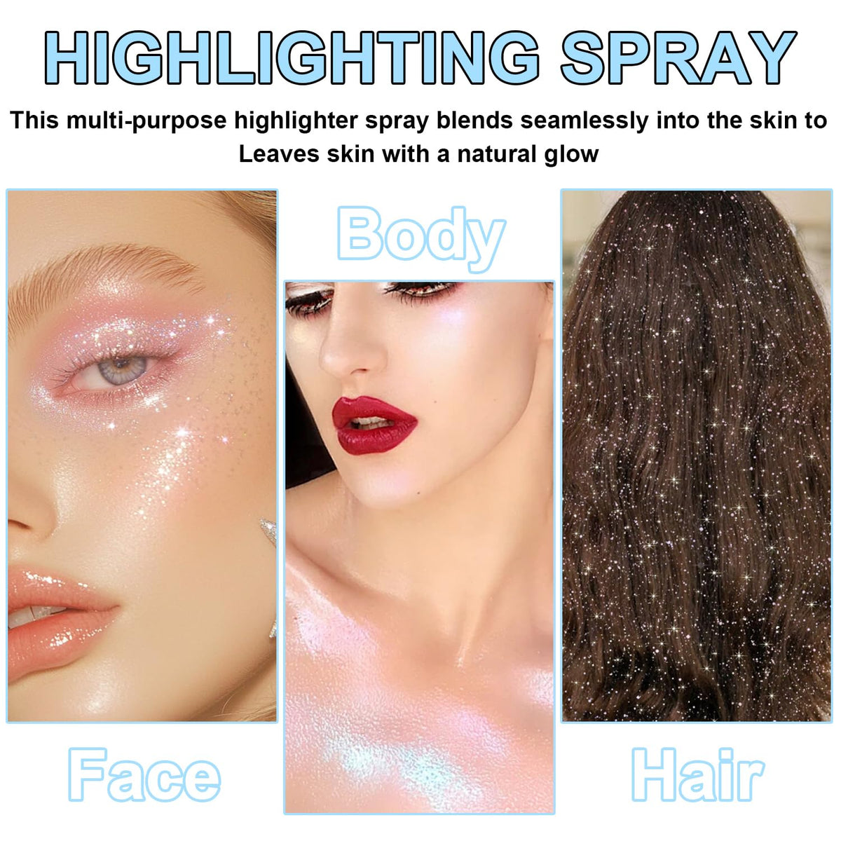 Hair and Body Glitter Spray, Shimmering Powder Sparkle Powder Makeup, Glitter Loose Sparkle Makeup for Body Highlighter,Festival Prom Rave Accessories (Glint-Rainbow)