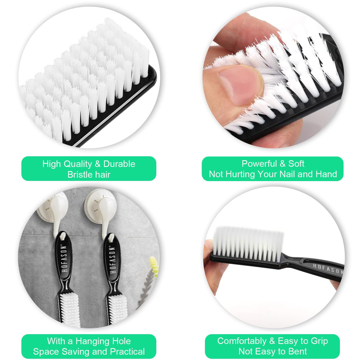 HOFASON 6 Pack Nail Brush for Cleaning Fingernails, Nail Brush Handle Grip Brush for Nail and Toenail Foot, Nail Dust Brush Manicure Pedicure Tools Scrubbing Brush Women Men Home Salon (Macaron)