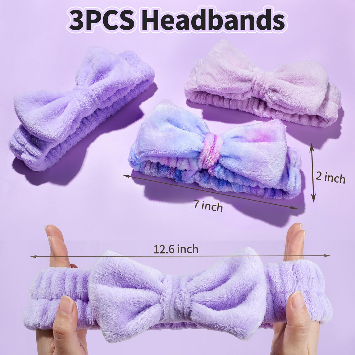 LEOBRO Spa Headband, 6pcs Makeup Headbands and Hair Scrunchies, Bow Skin Care Headband for Washing Face for Teen Girls Women, Easter Basket Valentines Christmas Gift for Girls, Black & White & Gray