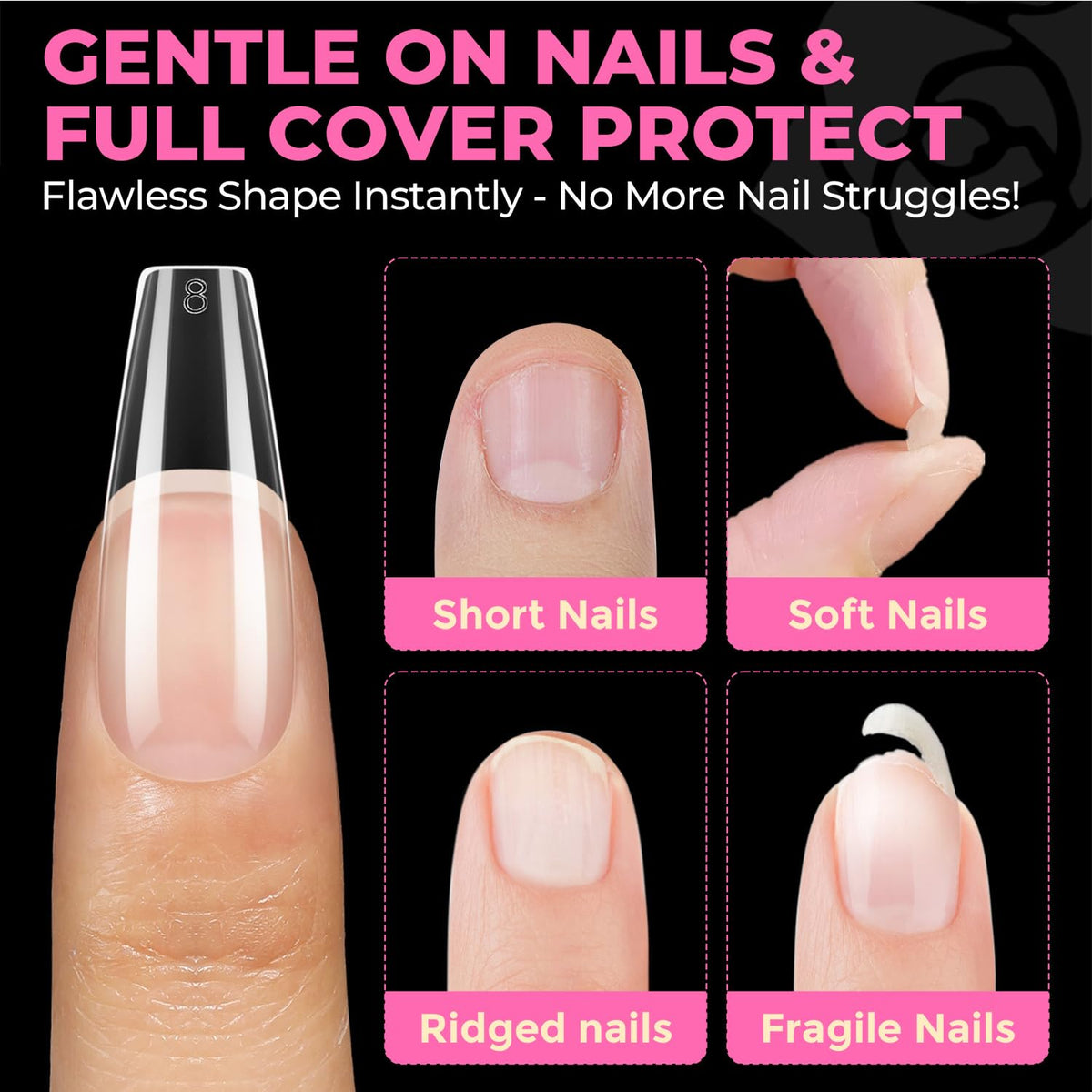 UNA GELLA Almond Gel Nail Tips 504PCS Pre-Etched Clear Fake Nails Tips