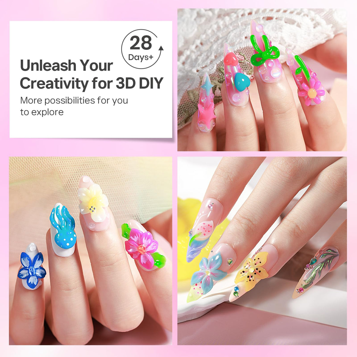 MIZHSE 3D Nail Scupting Gel for Nail Art, 6PCS Neon Colors Non-sticky