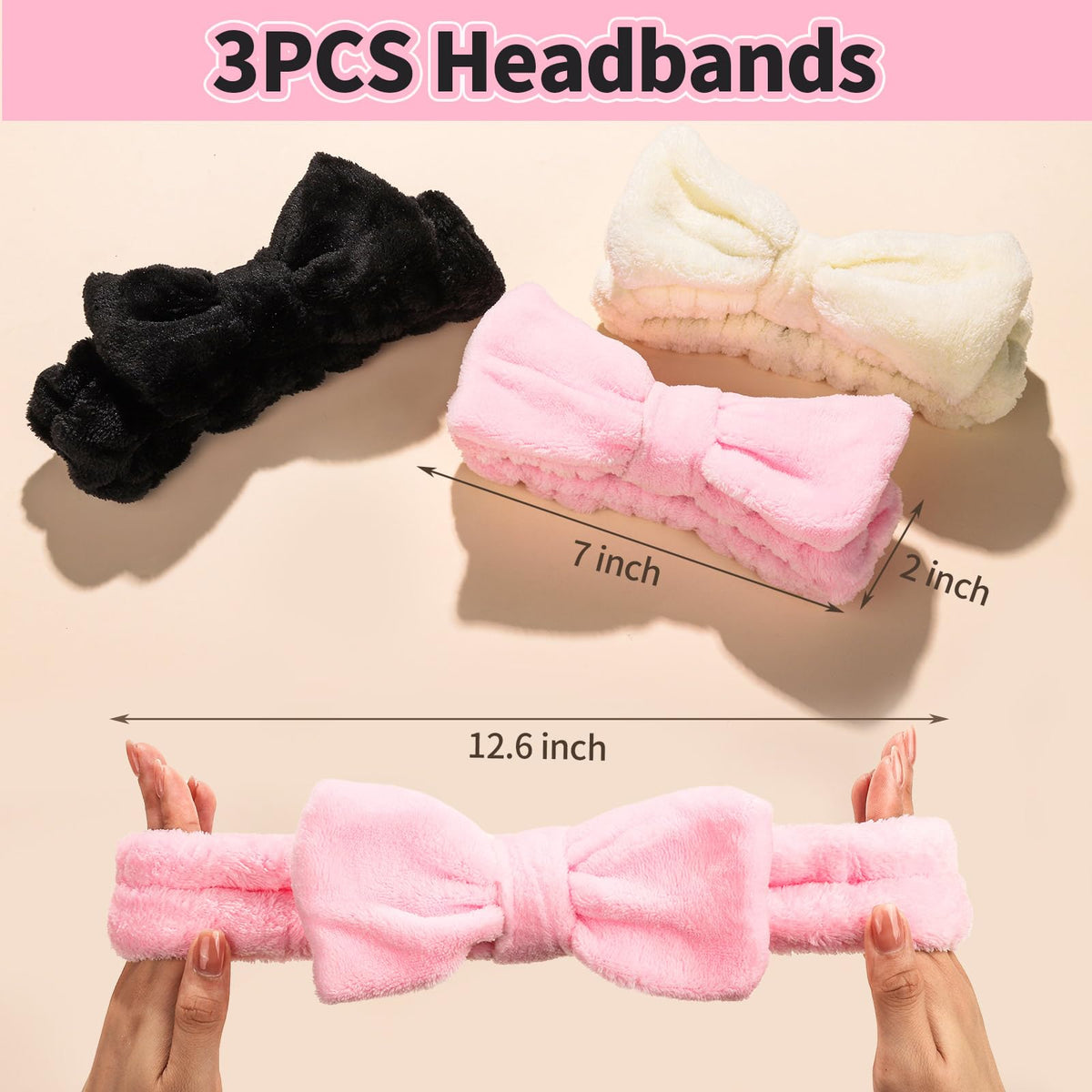 LEOBRO Spa Headband, 6pcs Makeup Headbands and Hair Scrunchies, Bow Skin Care Headband for Washing Face for Teen Girls Women, Easter Basket Valentines Christmas Gift for Girls, Black & White & Gray