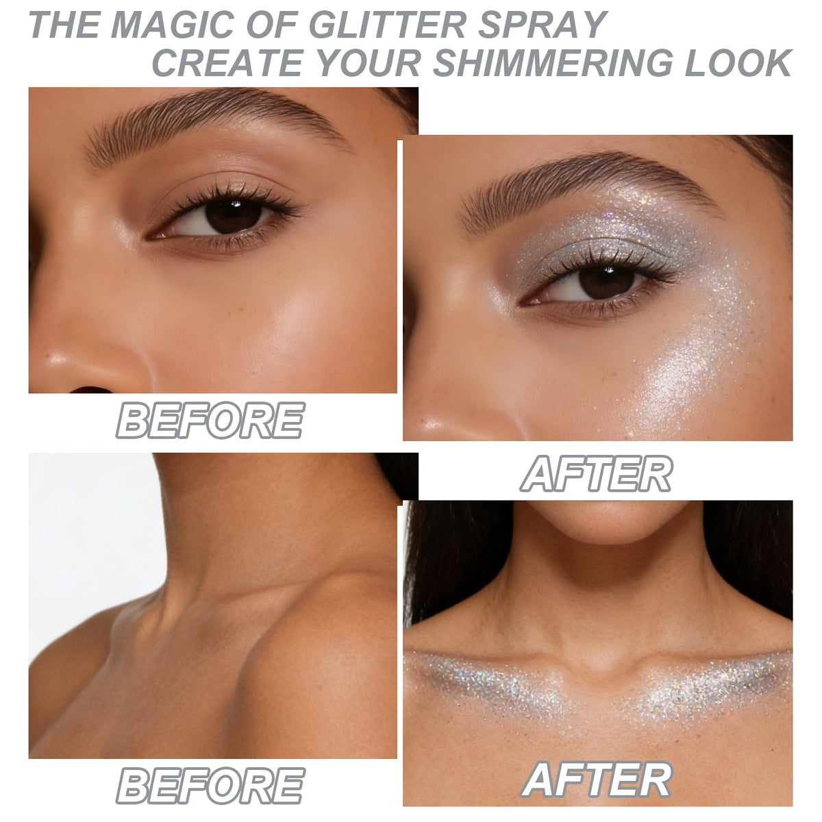 Hair and Body Glitter Spray, Shimmering Powder Sparkle Powder Makeup, Glitter Loose Sparkle Makeup for Body Highlighter,Festival Prom Rave Accessories (Glint-Rainbow)