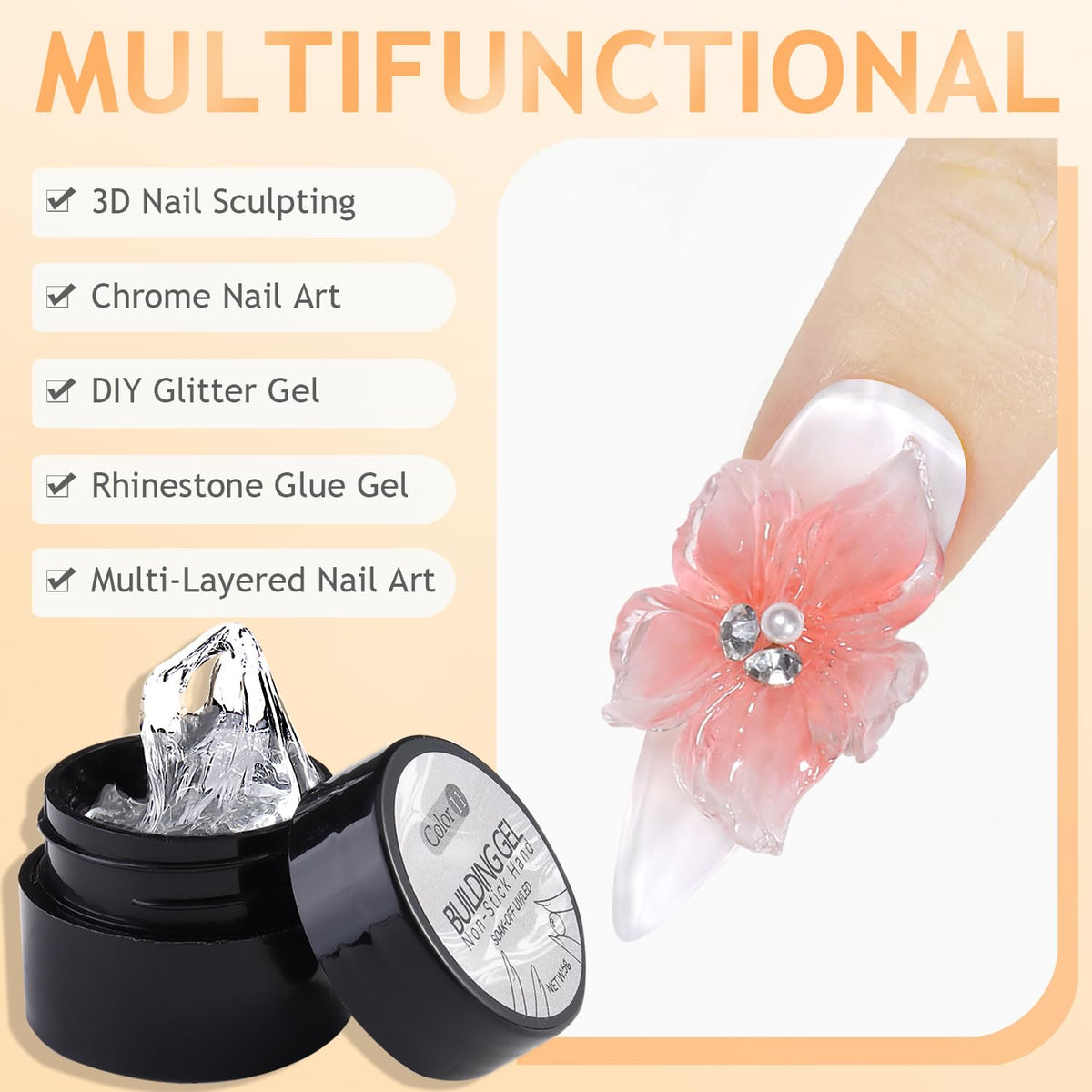 3D Nail Sculpting Gel Kit, Clear & Black Solid Builder Gel