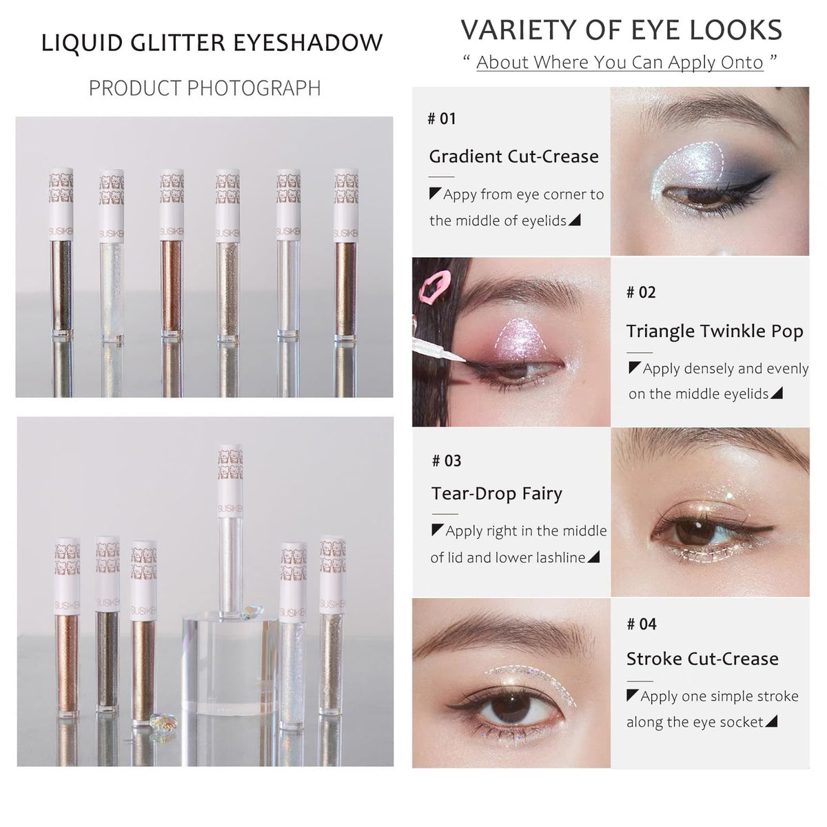 6Pcs Liquid Glitter Eyeshadow Eyeliner, Korean Makeup, Bling Under Eye Shadow, Shimmer Eye Make Up Valentine's Gift Set,Long Lasting,Quick Drying & Pigmented Loose Glitter Glue for Crystals Makeup