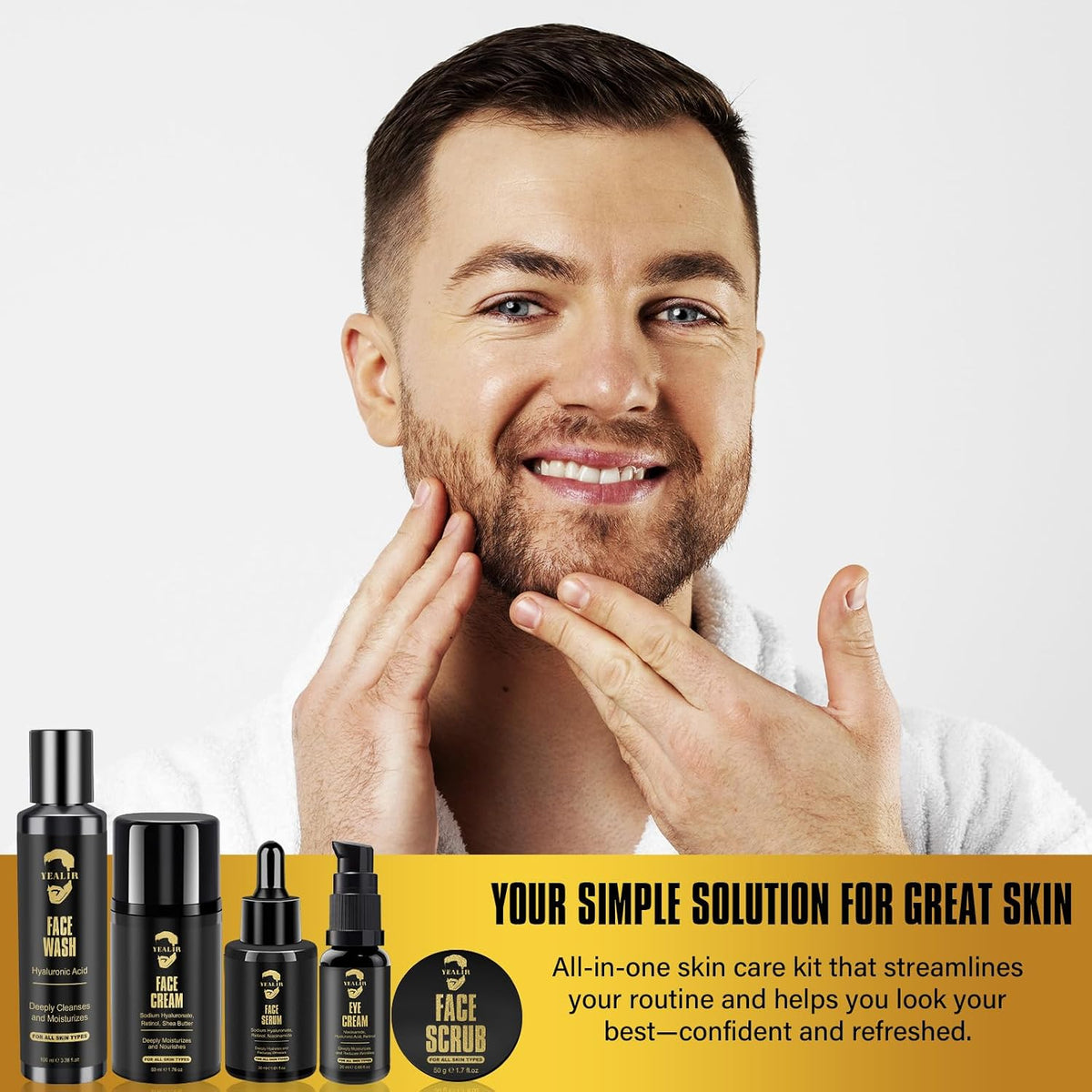 Mens Facial Skin Care Gift Set for Anti-Aging & Hydration, Face Routine Kit