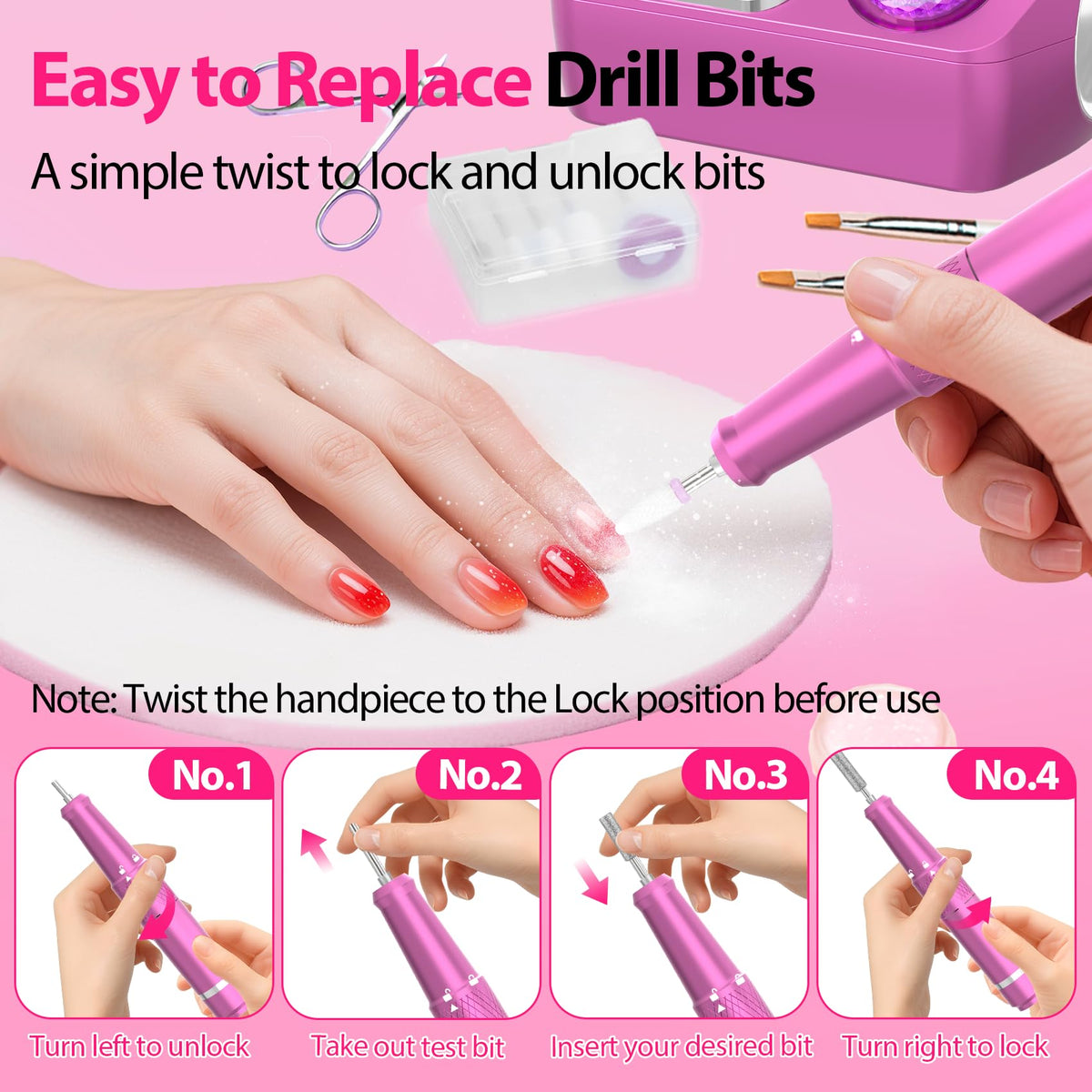 45000RPM Professional Corded Nail Drill E-File Kit for Salon Home