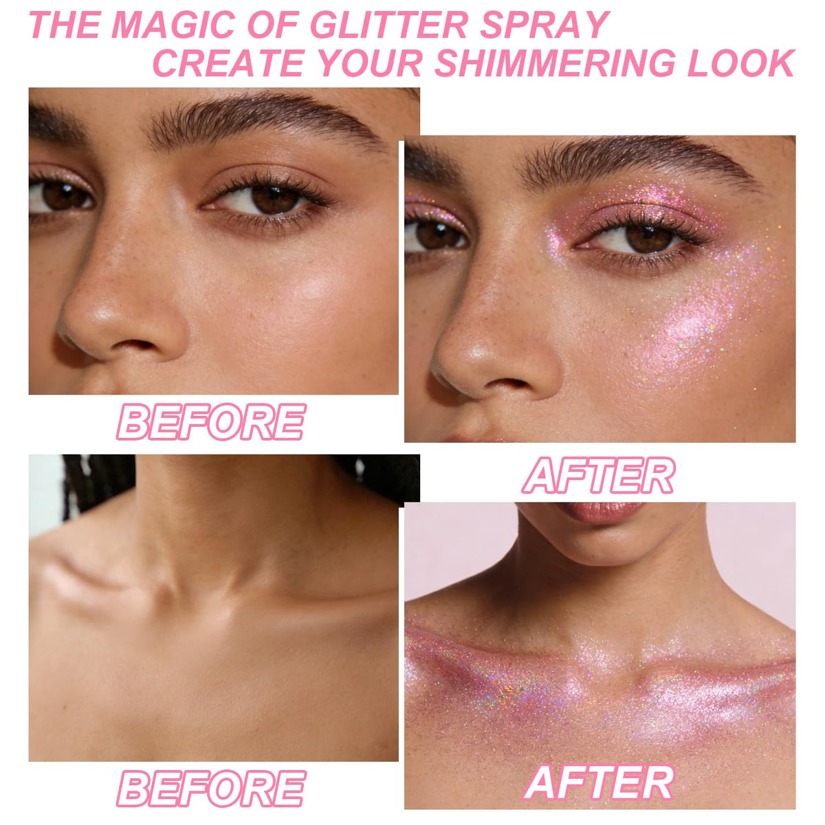 Hair and Body Glitter Spray, Shimmering Powder Sparkle Powder Makeup, Glitter Loose Sparkle Makeup for Body Highlighter,Festival Prom Rave Accessories (Glint-Rainbow)
