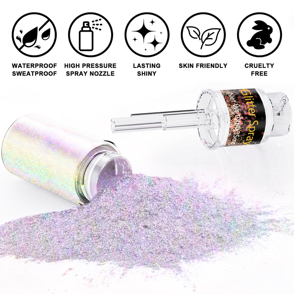 Scarman Hair and Body Glitter Spray, 1PC Glint-Rainbow Hairspray Powder