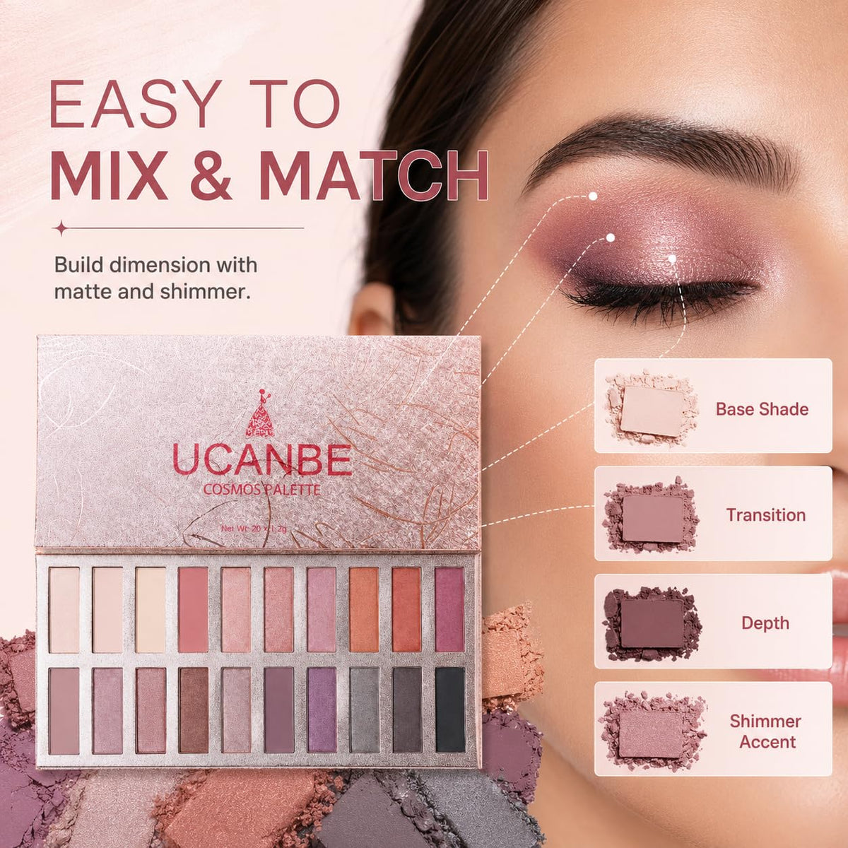 UCANBE Makeup Kit for Women & Teens,18 Colors Nude Eyeshadow +7pcs Soft Makeup Brushes + Pink Cosmetic Bag Makeup Sets, Shimmer Matte Glitter Makeup Palettes Set for Girls Beginners & Professional