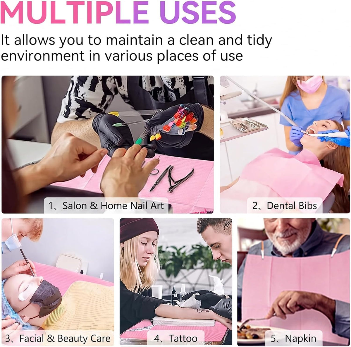 Makartt 50 Pcs Pink Disposable Nail Mats, 18"x13" Waterproof