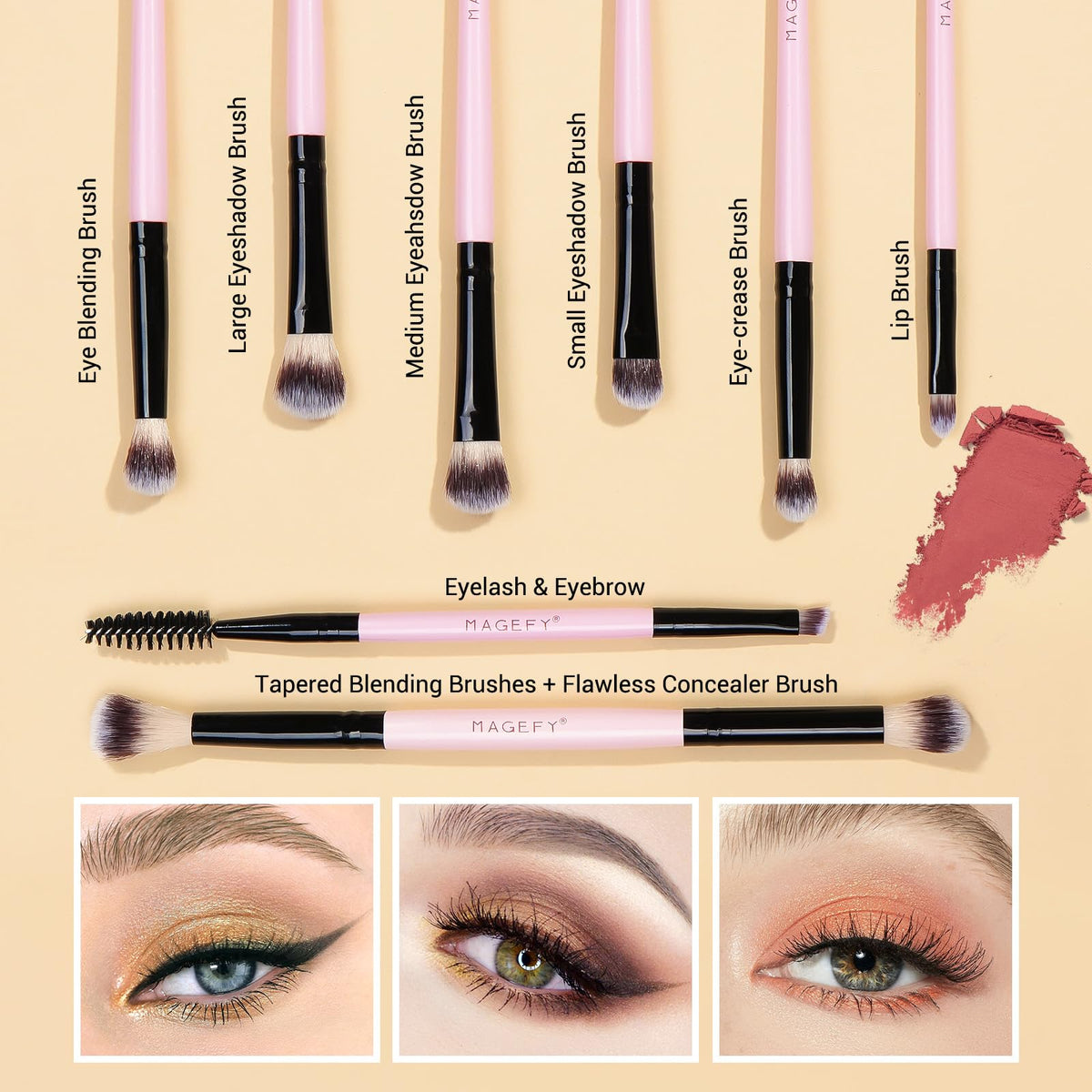 MAGEFY Makeup Brushes 12Pcs with Bag, Double-End Multi-functional for Foundation Powder Blush Eyeliner Eyeshadows brushes with Gift Box,Blackgold