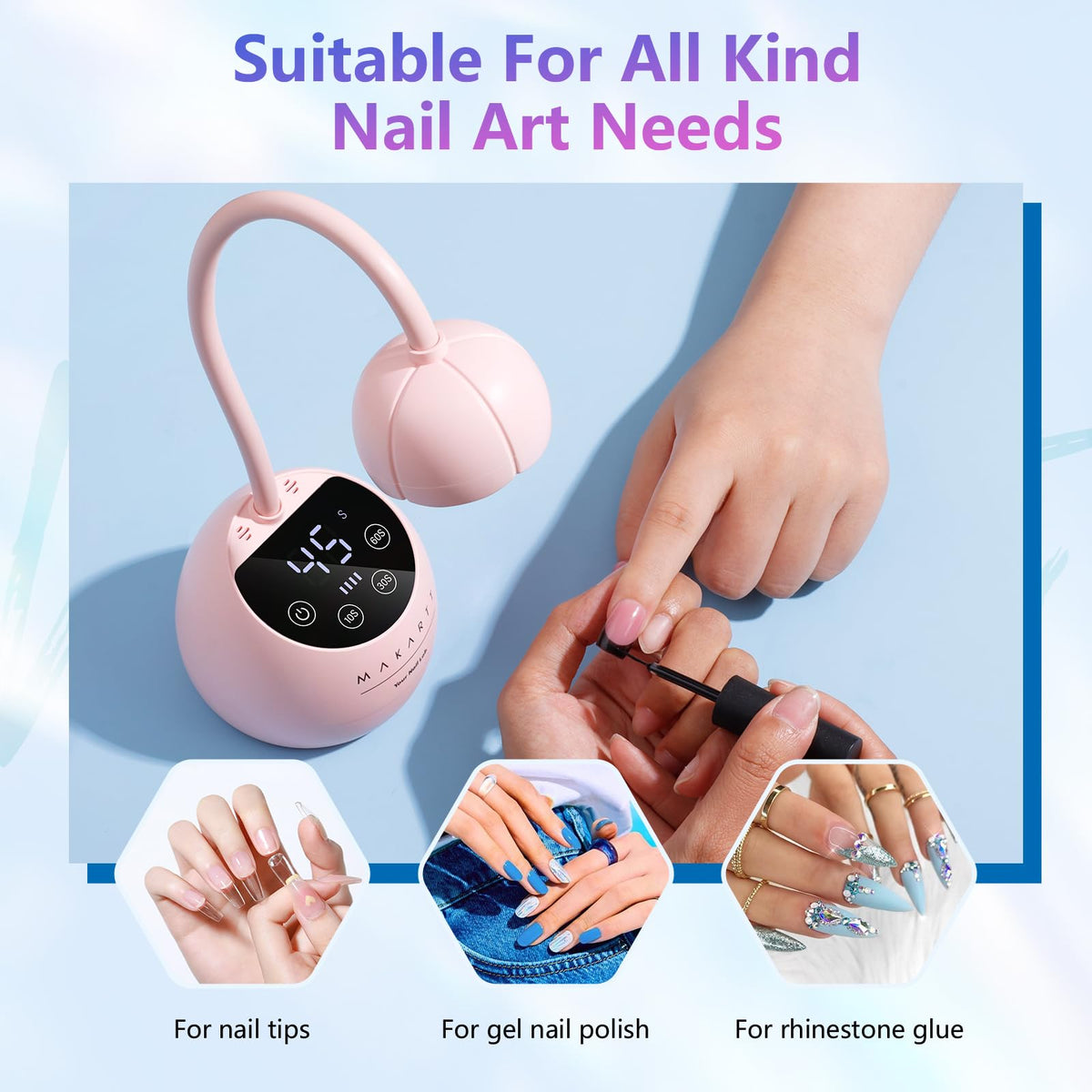 Makartt Flash Cure UV LED Nail Lamp for Gel-X Tips, Adjustable Gooseneck