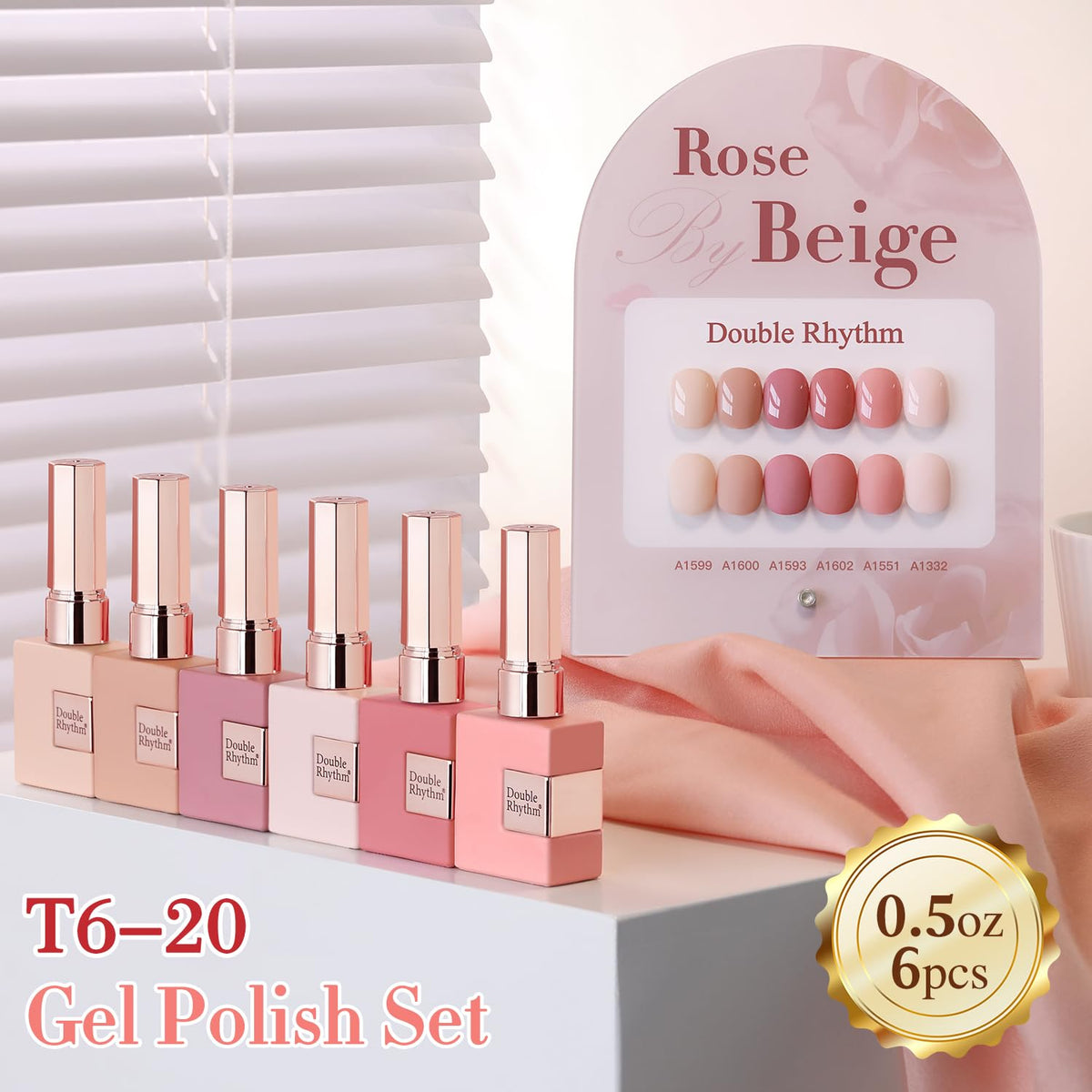 Double Rhythm 6 Pcs 15 ML Gel Polish Set Same Color Same Bottle Soak Off Gel Polish Kit Nail Art Manicure Salon DIY at Home for Women (Dark Light Brown Orange Maroon-T6-6)