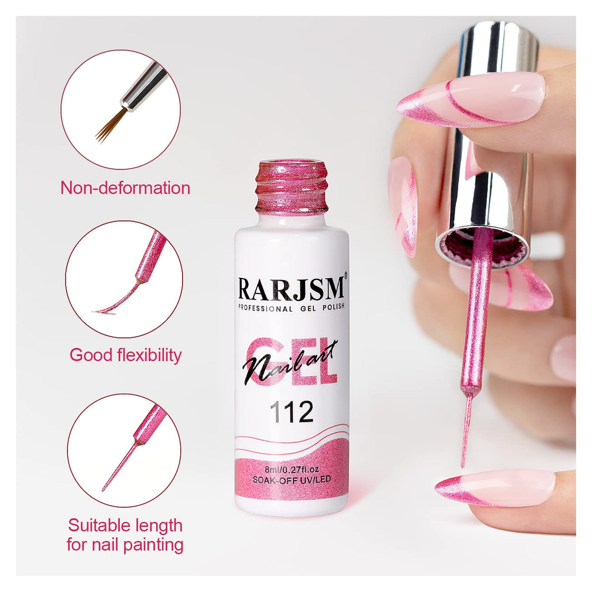 RARJSM Metallic Gel Liner Nail Art Silver Bronze Gold 2pcs Set Mirror Chrome 3D Effect Gel Nail Polish 8ml Build in Thin Brush Metal Painted Drawing Stripper Gelpolish Curing Requires for Home Salon