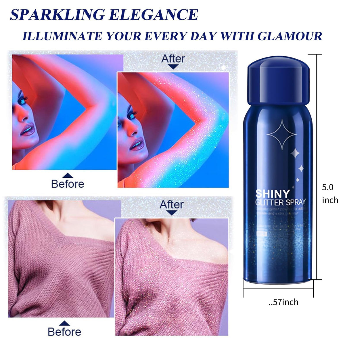 HANYWIL Body Glitter, Glitter Spray for Hair and Body, Spray, Hairspray Clothes, Long-Lasting Shimmer Suitable Stage, Festival Rave Makeup Prom 2.11 Fl Oz