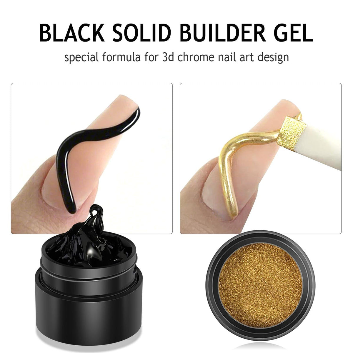 3D Nail Sculpting Gel Kit, Clear & Black Solid Builder Gel