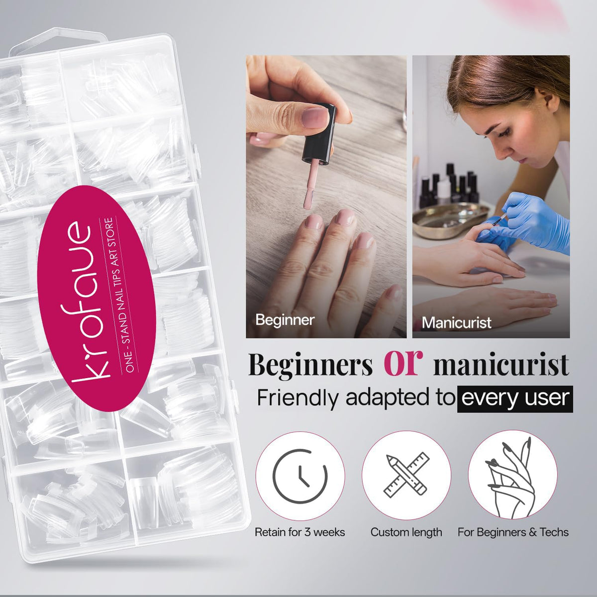 krofaue Extra Long Stiletto Nail Tips - False Clear Nais