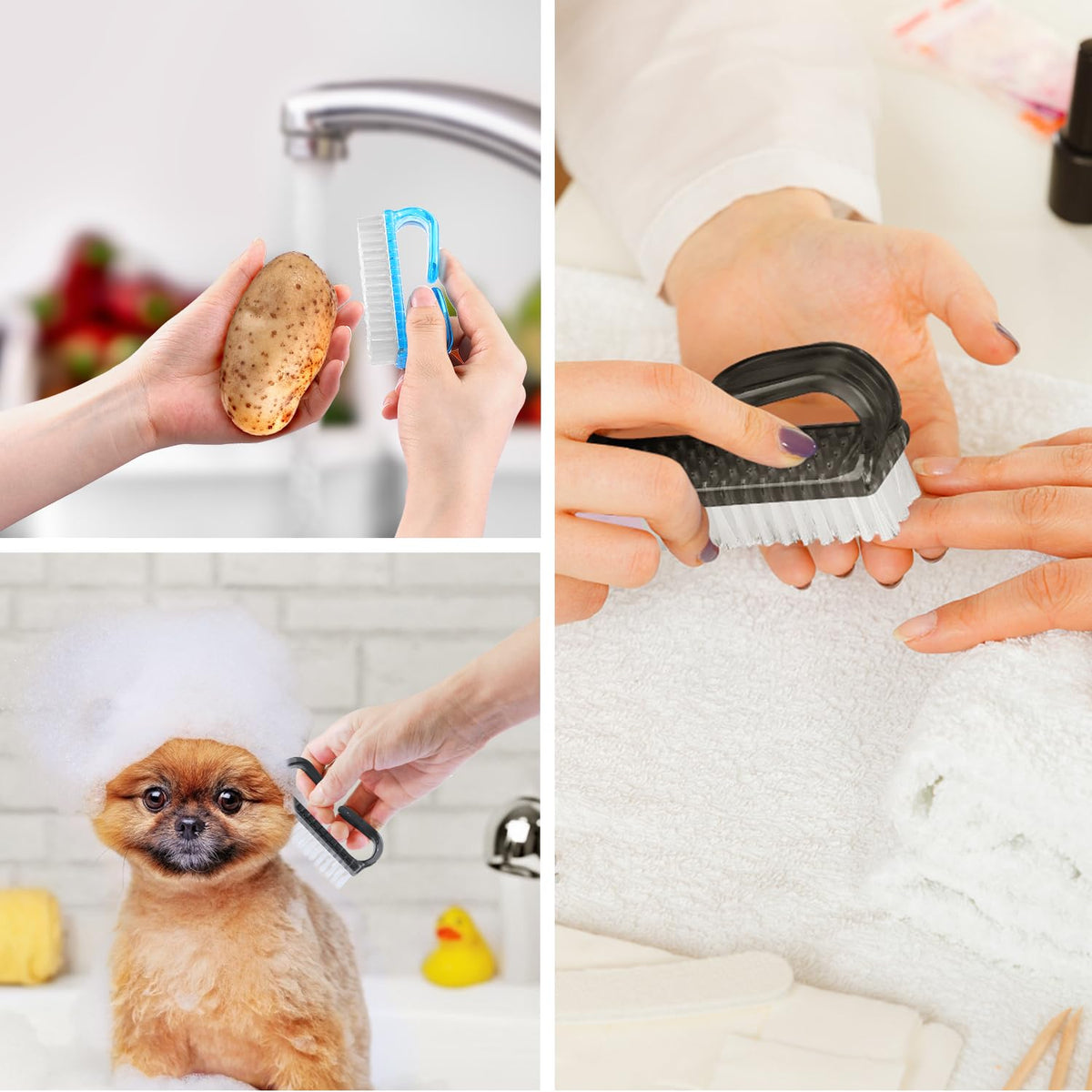Larbois Handle Grip Nail Brush, Nail Brushes Hand Fingernail Brush Cleaner Scrubbing Kit Pedicure for Toes and Nails Men Women (4 Pack)