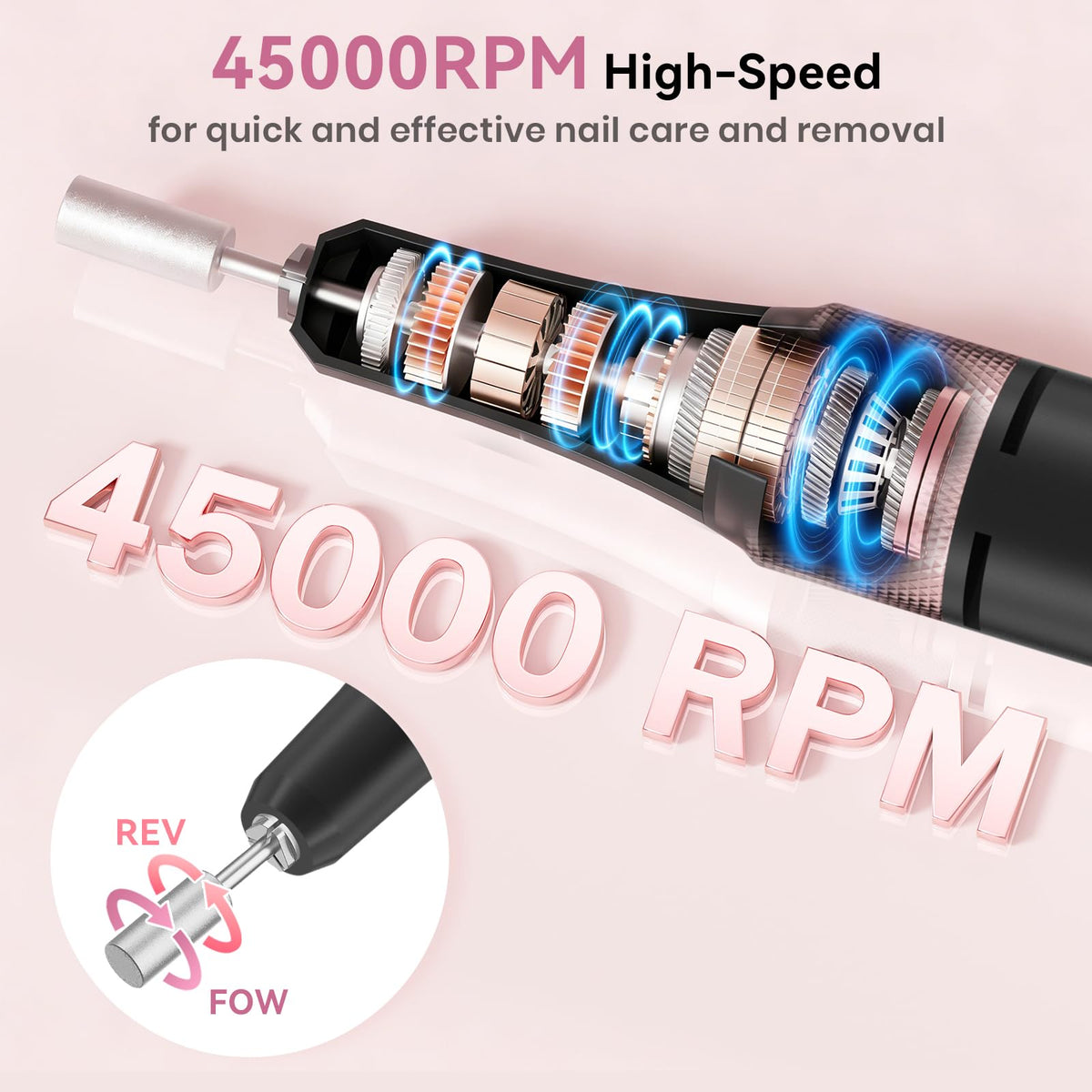Hoxida Professional Nail Drill 45000RPM,Electric Nail File with LCD Display