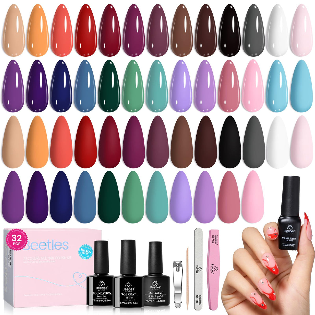 Beetles Fall Gel Nail Polish Set, 23Pcs Brown Burgundy Red Nude Pink
