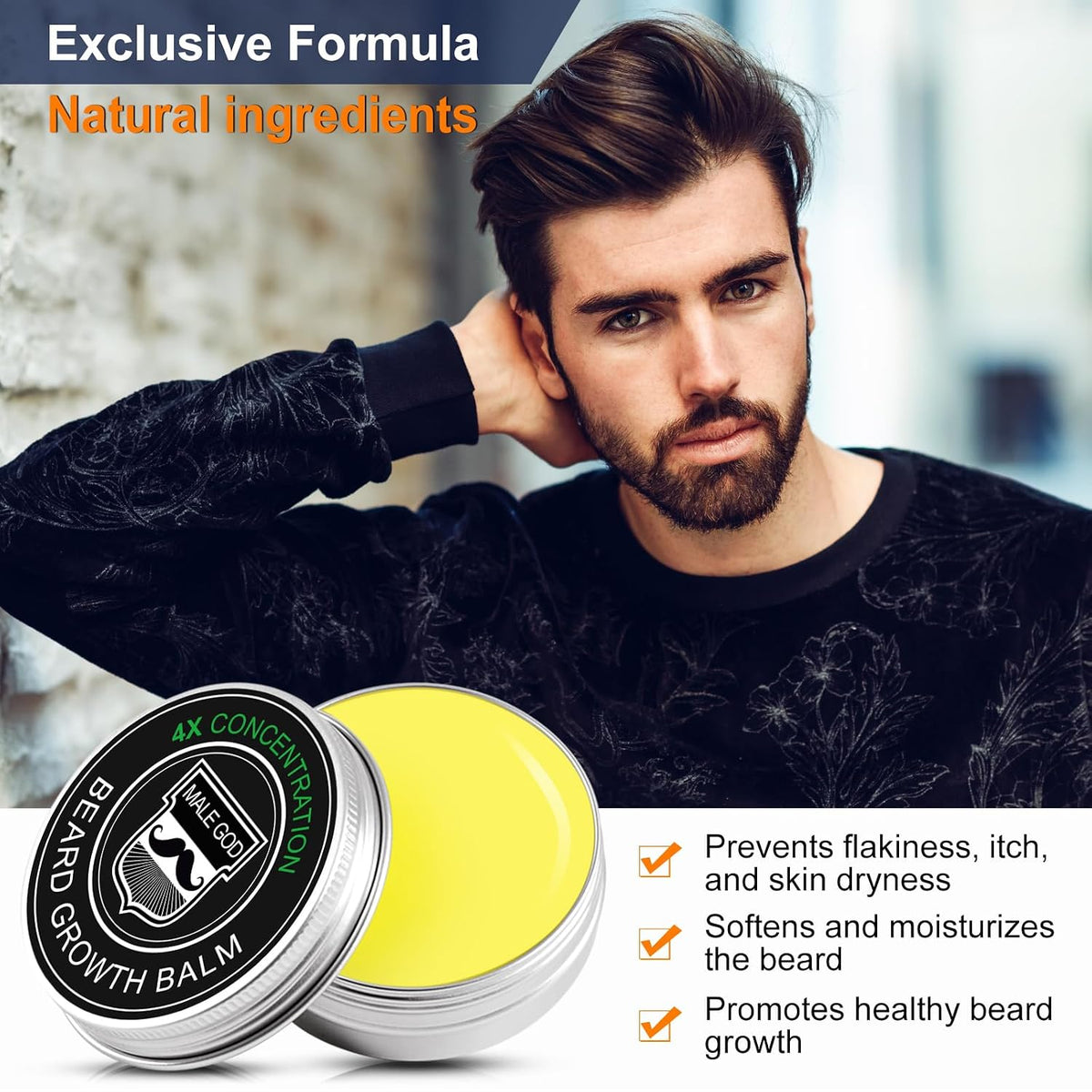 MALE GOD Beard Kit, Beard Growth Kit w/Natural Ingredients Beard Oil & Balm & Comb, Beard Growth Oil w/4X Thickening Biotin, Fathers Day | Chrismtas | Birthday Gifts for Men Him Husband Boyfriend Dad