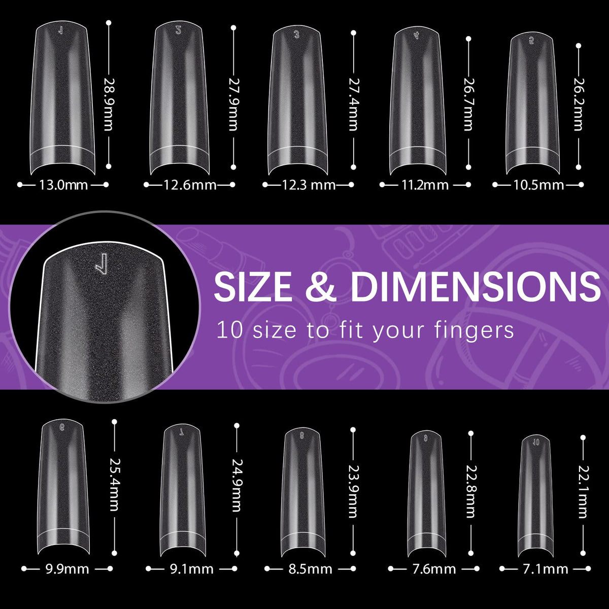 BTArtbox Half Cover Clear Fake Nails with Case, Long Square, 500 Pcs